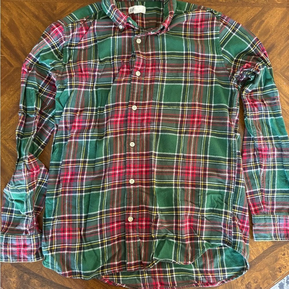 Gap Plaid Button-Down Shirt - Green and Red - Size S